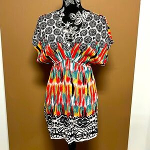 Angie mini bohemian dress size small multicolor v-neck beach 100% Rayon